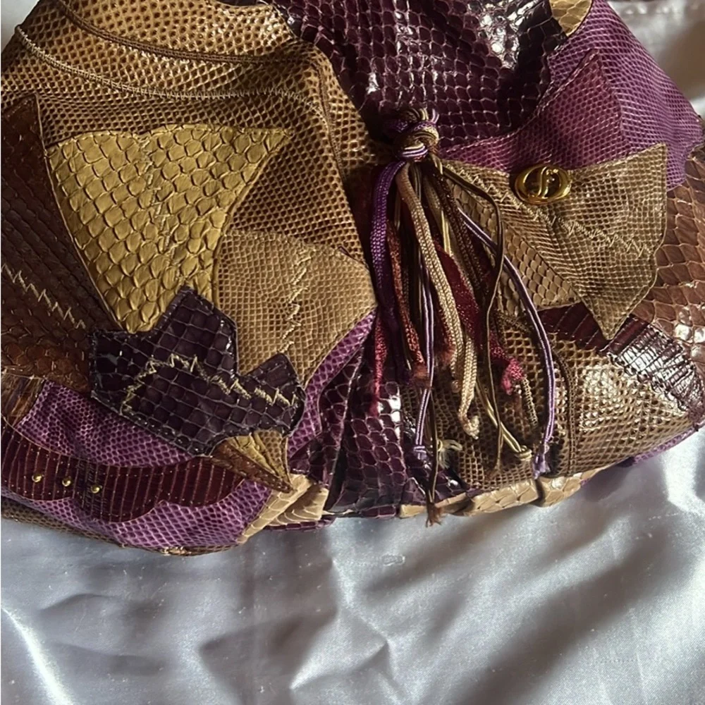 Patchwork Key & Card Holder in Purple and Brown Leather